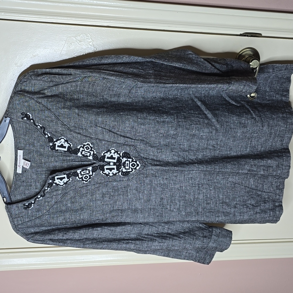JM Collection Embroidered Linen Tunic Size 16 - Picture 2 of 9